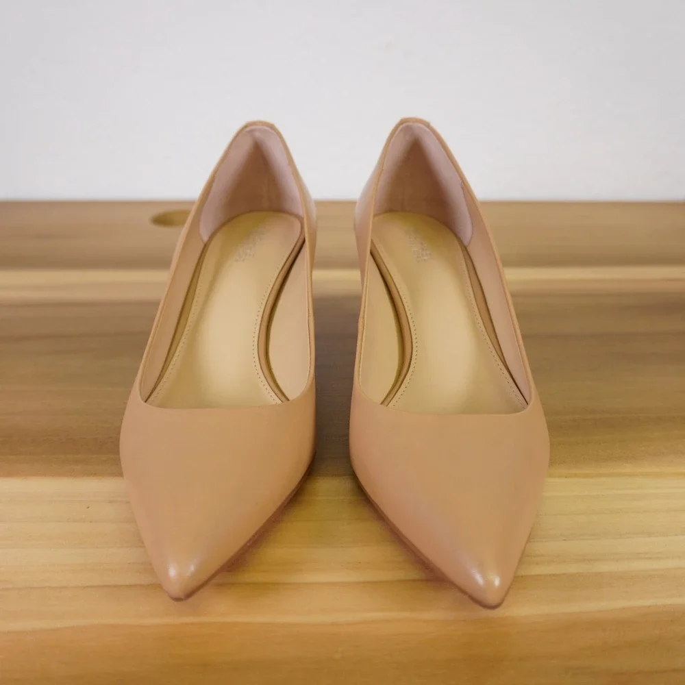 Michael Kors Dorothy Flex Pump Womens 7.5M Tan Leather Kitten Heel Pointed Toe